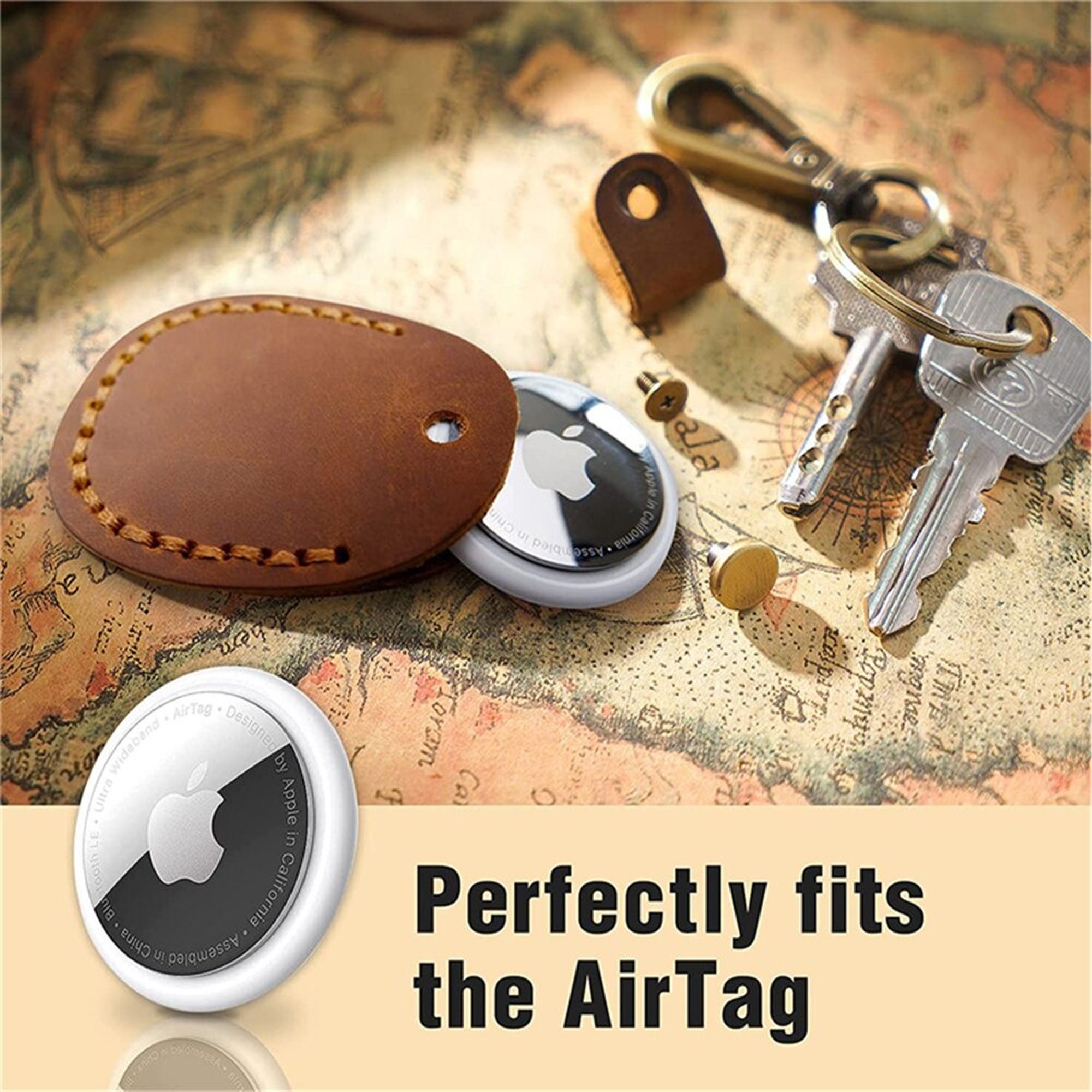 MOLOVA Airtag Keychain Leather Air Tag Holder, [2 Pack] Protective Tracker  Case with Key Ring Tags Chain, Apple Airtags Cases Cover GPS Item Finders