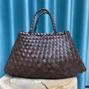 Exquisite 100% Pure Hand-Woven Leather Bag, Retro Handmade Cowhide Woven Bag image 5