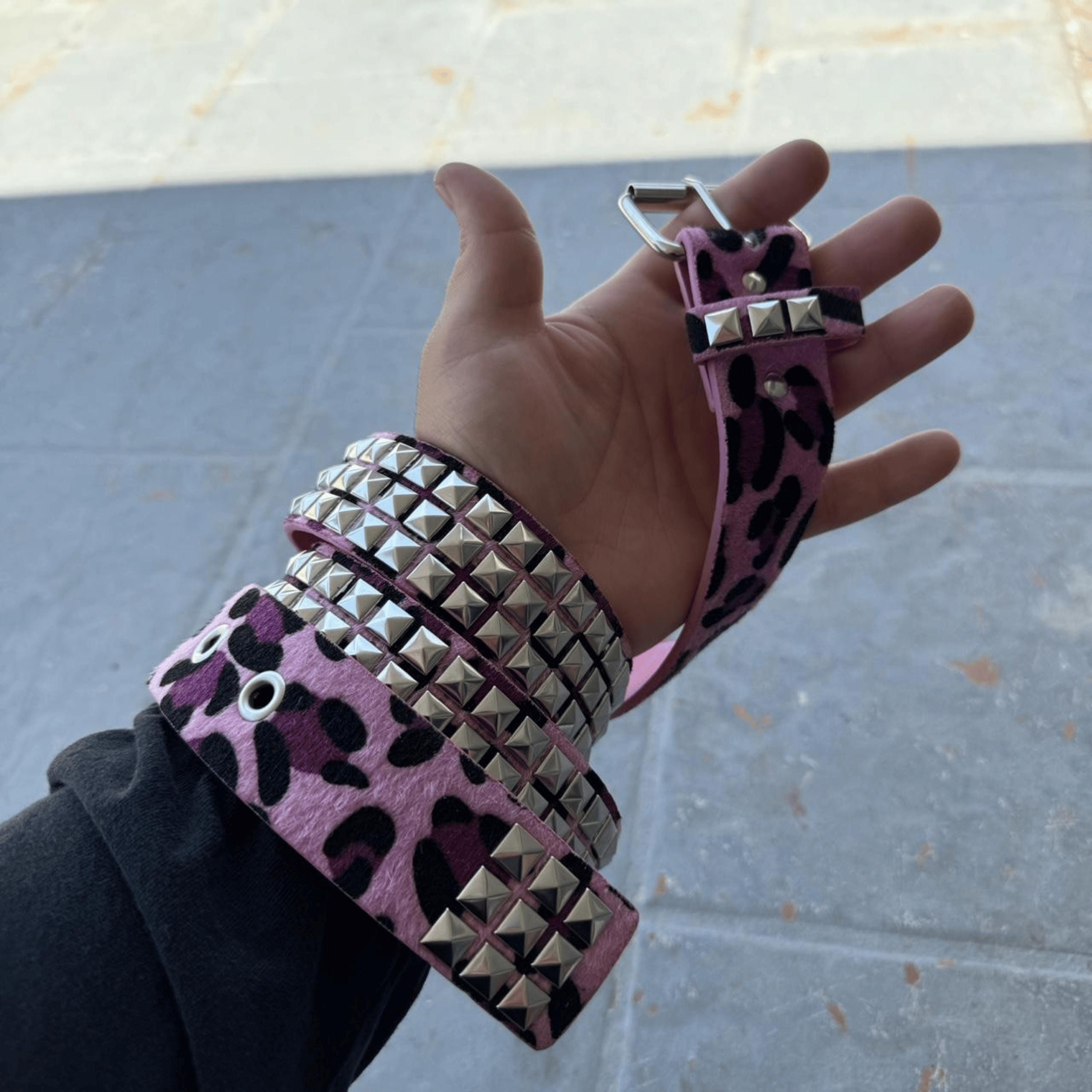 Studded Pink Leopard Belt Amazon.com: Pink Leopard Studded Belt Made In USA Punk Rock  main image 2