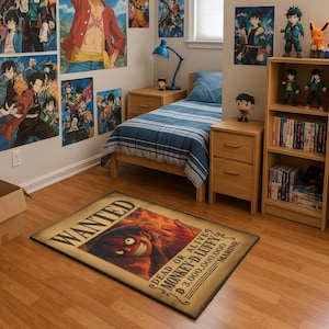 Luffy Wanted Poster | Rug Anime Floor Mat | One Piece Room Decor | Manga Area Rug | Anime Bedroom Carpet | Straw Hat Pirate Mat
