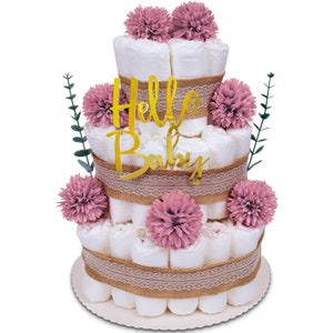 MilaBoo® 3-stöckige Windeltorte Vintage Eukalyptus lila I hochwertiges Neugeborenen Geschenk mit Hipp Windeln (3-stöckig lila)
