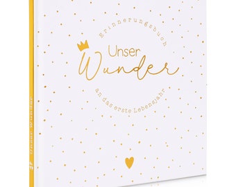 MilaBoo® Babyalbum "Unser Wunder" Hardcover gold I Fotoalbum Baby für das erste Lebensjahr I besonderes Geschenk zur Geburt
