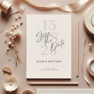 Moderne elegante einfache Save the Date-Karten - minimalistisches Design, anpassbare Hochzeitsansage lädt ein. Elegante Harmonie