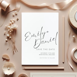 Moderne elegante einfache Save the Date-Karten - minimalistisches Design, anpassbare Hochzeitsansage lädt ein. Raffinierte Einfachheit