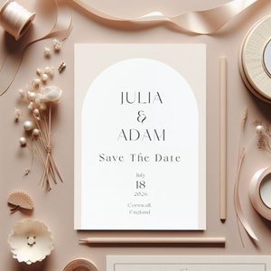 Moderne elegante einfache Save the Date-Karten - minimalistisches Design, anpassbare Hochzeitsansage lädt ein. Zeitgenössische Grazie