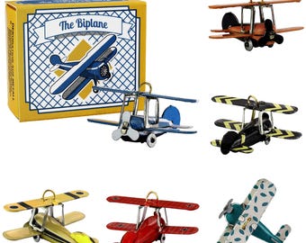Tin toy - mini airplane biplane - decorative pendant - metal