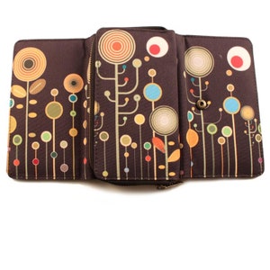 Cartera mediana años 70 - estampado retro 03 - negra - cartera