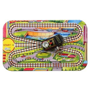 Tin toy - play track with locomotive - Modern Train Set - including wind-up locomotive