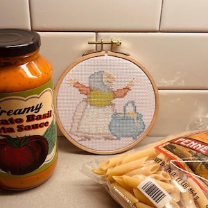 Patrón de punto de cruz de Strega Nona Pasta Witch (para principiantes)