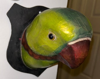 Faux-Taxidermy Green Parrot Head