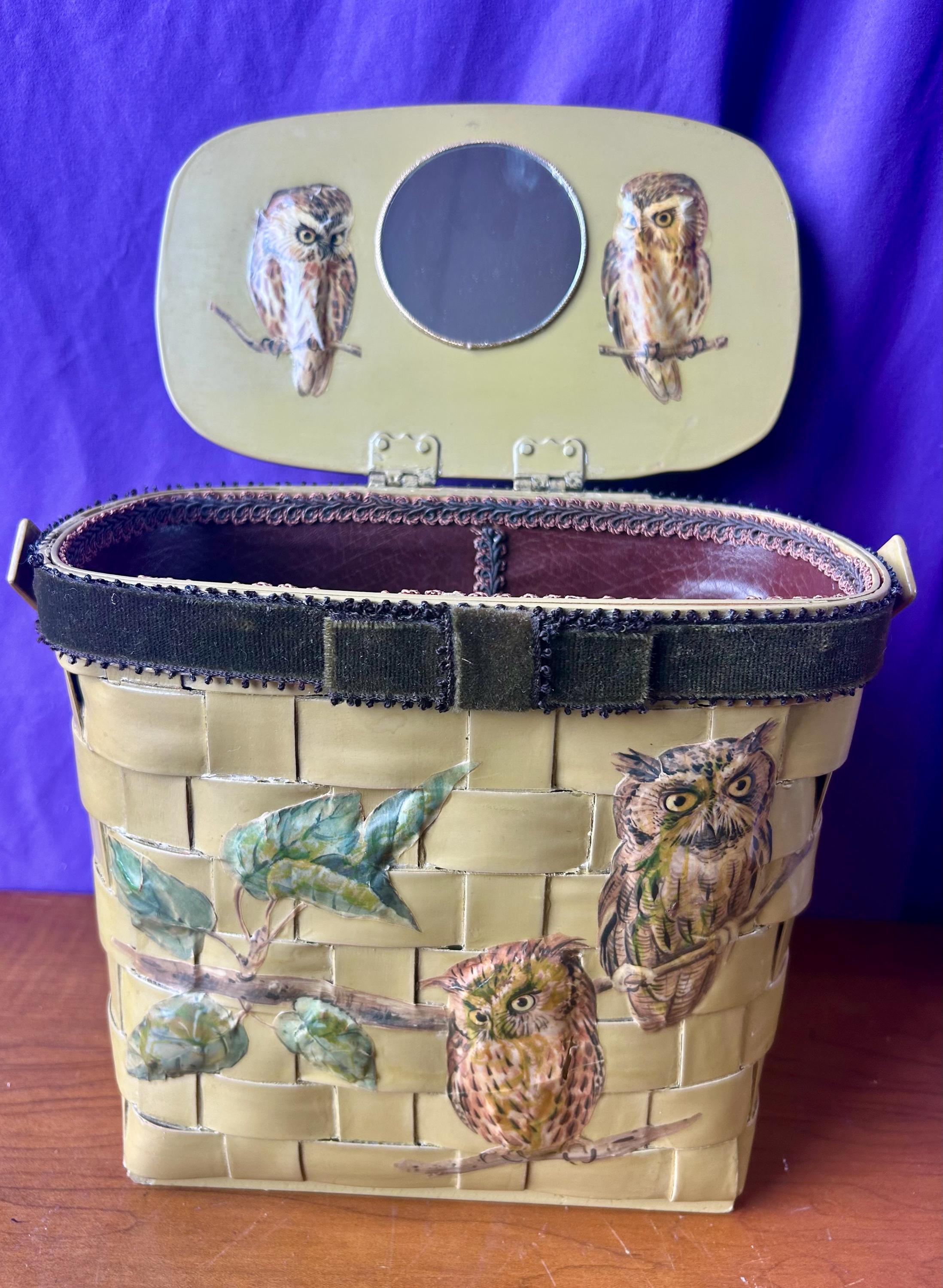 Khaki Green Brown Unique Vintage Owl Basket Purse