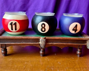 Billiards Three Balls on a Pool Table Candle Holder