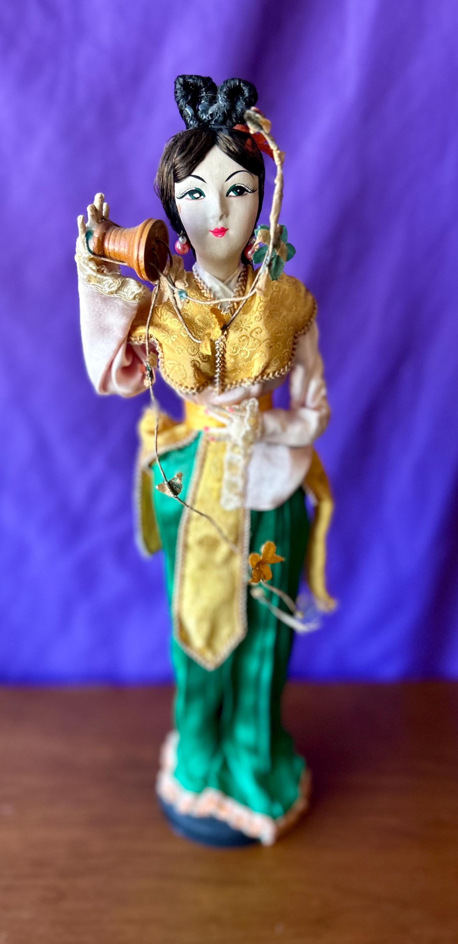 Beautiful Vintage Asian Doll with Flowers