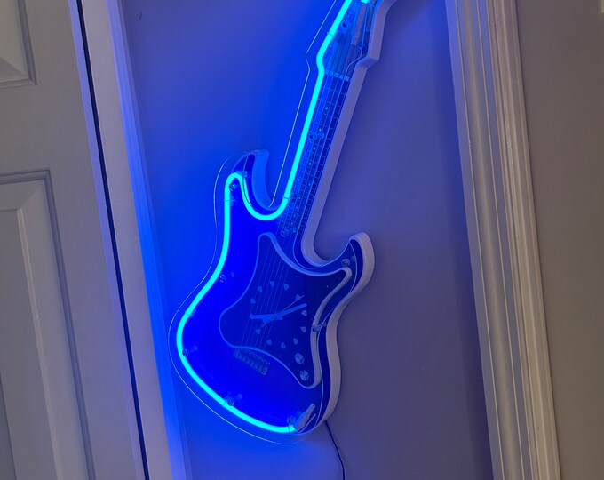 Retro 80s Neon Guitar Wall Clock - Etsy