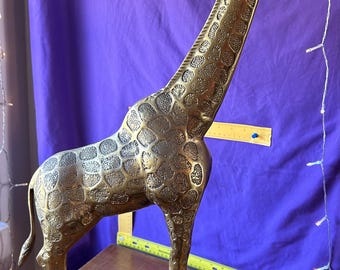 Brass Giraffe Statue Vintage 27"