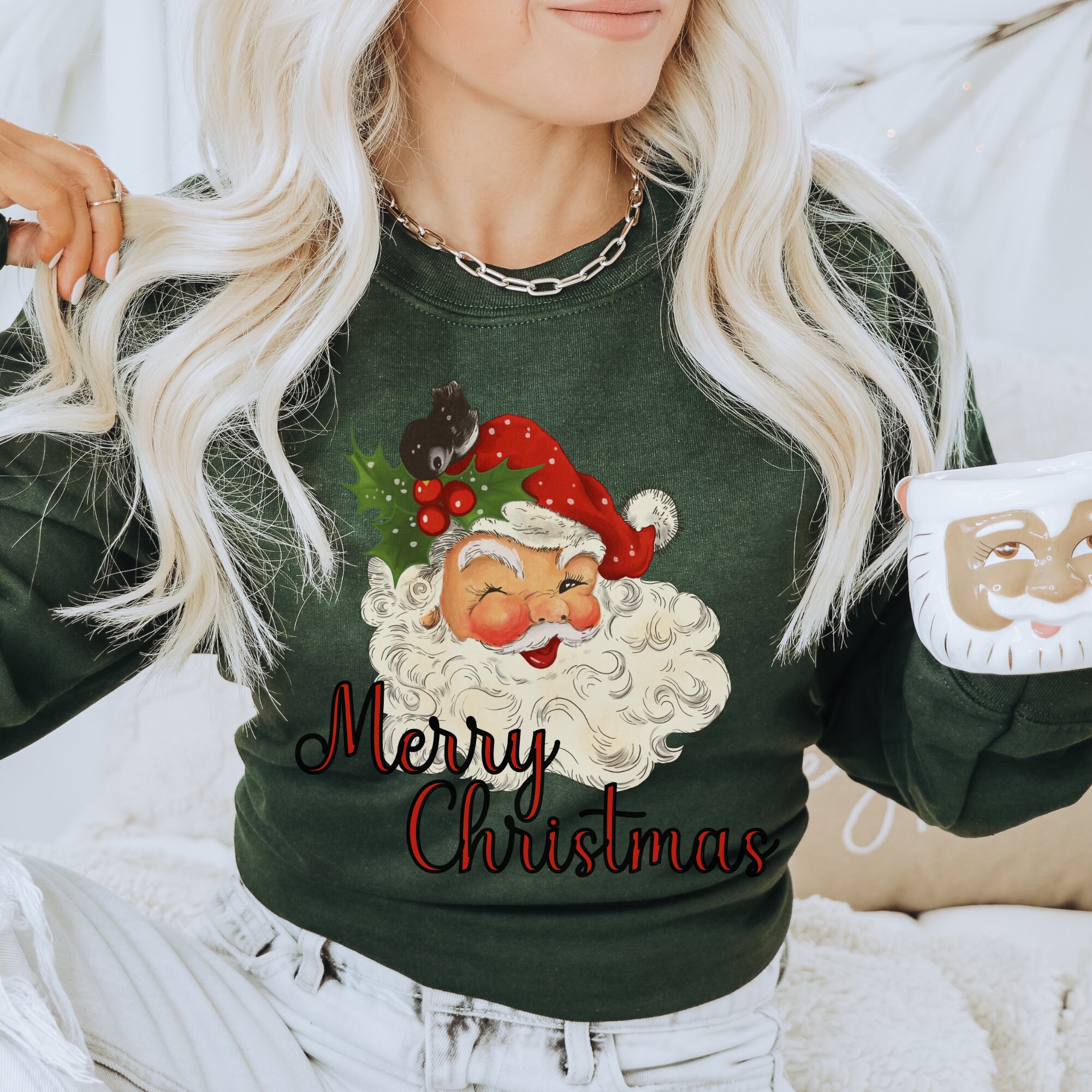 Retro Vintage Christmas Santa Crewneck Sweatshirt, Ugly