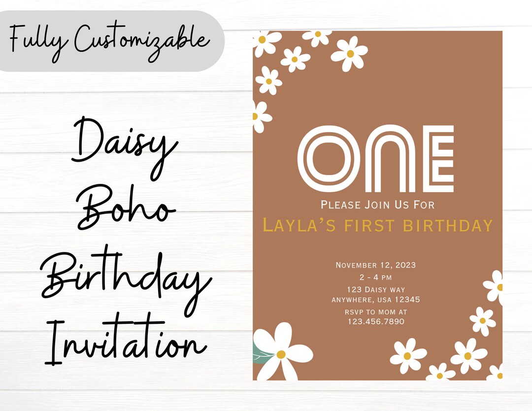 Boho Daisy Birthday Invitation Etsy