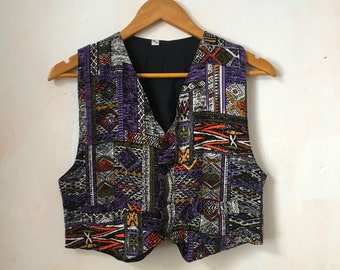 90s Boys Patterned Vest, 11-12 years Vintage Suit Waistcoat, 80s 90s Kids Clothing, Retro Abstract Geometric Print Button Up Vest