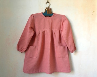 Vestido vintage de cuadros vichy rojos y blancos para niña, tallas 5-6 años, estilo años 90, manga larga, cómodo y con bolsillos, clásico y elegante, estilo retro.
