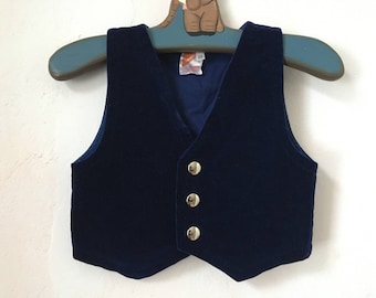 Vintage Boy Blue Velvet Vest, 2T Toddler Suit Waistcoat, 90s Classic Button Up Vest, Boys Baptism Outfit, Boys Formal Wear