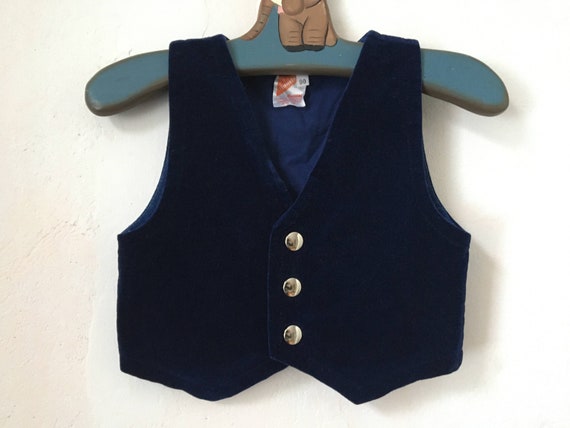 Vintage Boy Blue Velvet Vest, 2T Toddler Suit Wai… - image 1