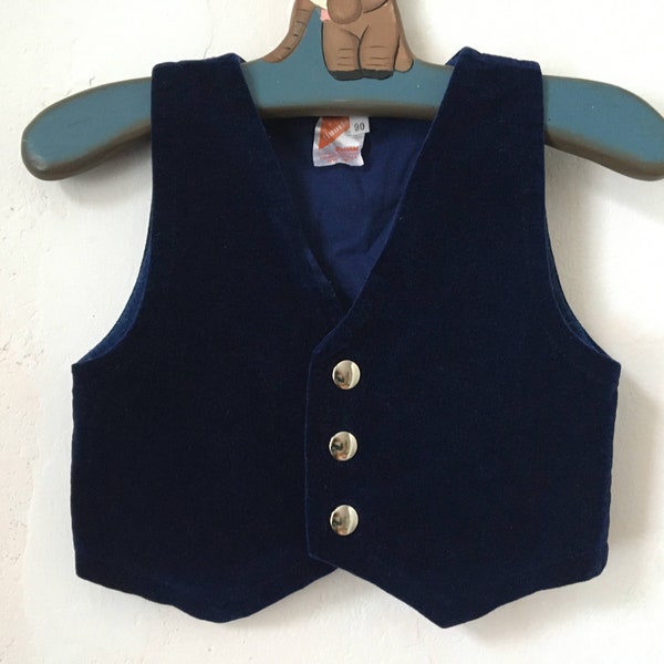 Vintage Boy Blue Velvet Vest, 2T Toddler Suit Waistcoat, 90s Classic Button Up Vest, Boys Baptism Outfit, Boys Formal Wear