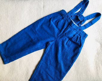 Salopette en velours côtelé bleu pour tout-petit, salopette en velours côtelé vintage des années 90, salopette bébé 12-18 mois, pantalon à bretelles en coton pour enfant, vêtements rétro