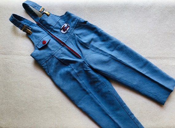 Vintage Toddler Blue Overalls with Helicopter Pat… - image 1