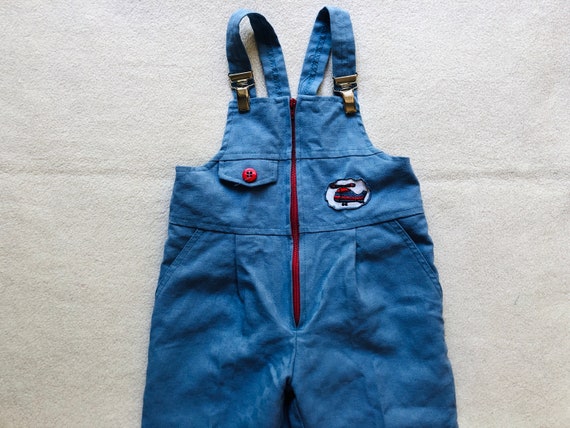 Vintage Toddler Blue Overalls with Helicopter Pat… - image 2