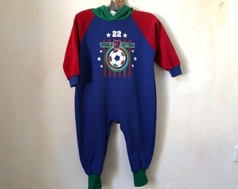 Mono vintage OshKosh con bloques de color, mono para niño pequeño de 2 años, mono de algodón con capucha, nuevo de los años 90, mono cómodo para niños