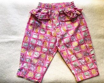 Toddler Floral Summer Pants, Vintage Kids Pants, Botanical Print 90s Baby Girl Lightweight Cotton Trousers, Loose Fit Wide Leg Pants