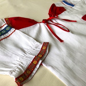 Vintage Kids Folk Blouse, 4T Girls Peasant Blouse, Romanian Blouse, Boho Hippie Ethnic Shirt, Girl Traditional Clothing, White Cotton Blouse zdjęcie 4