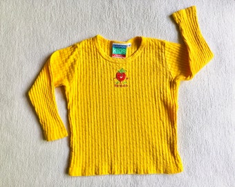 T-shirt jaune à manches longues pour enfants, haut en coton côtelé pour filles 2T, haut imprimé Miss Radis végétal, vêtements vintage pour enfants, chemise d'été pour tout-petits