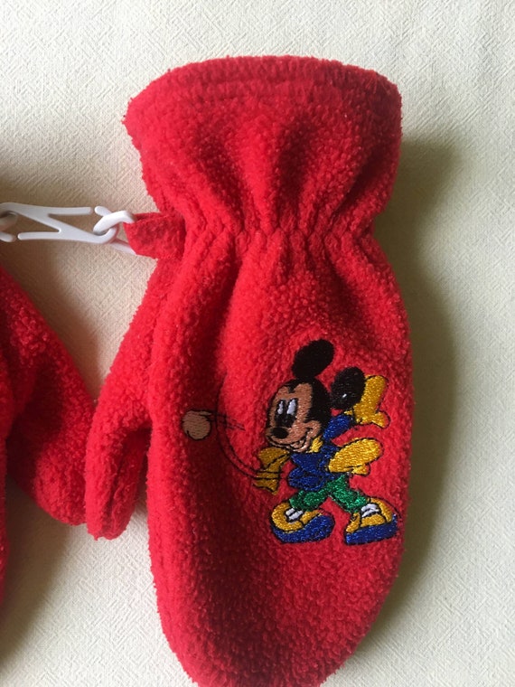 Vintage Disney Red Fleece Mittens, Kids Mickey Mo… - image 5