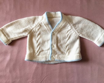 Vintage Baby Knit Cardigan, Newborn Boy Coming Home Outfit, White Handmade Sweater, Baby Girl Gift Idea, Knitted Raglan Sweater