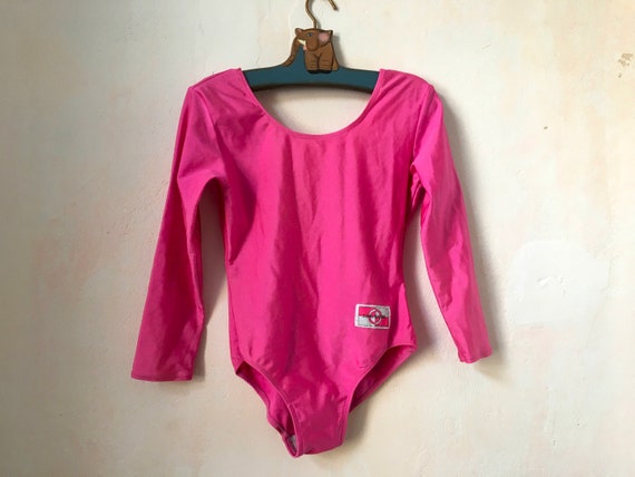 Vintage Girl Swimsuit, Long Sleeved Bold Pink Bathers… - Gem