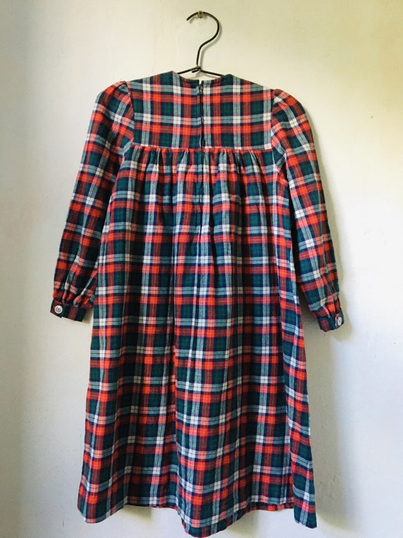 Girls Plaid Flannel Dress, Vintage Handmade Teen … - image 3
