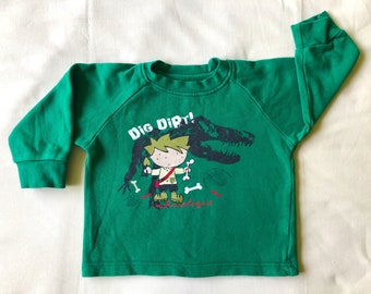 90s Toddler Boy Sweatshirt with Dinosaur Print, 18-24 months Kids Green Pullover, Vintage Casual Comfy Jumper, 1990s Baby Clothes