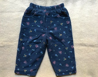 Vintage OshKosh B'gosh Corduroy Pants, Blue Patterned 90s Baby Trousers, 9-12 months Baby Girl Vintage Pants, Baby Clothes Cotton Cord Pants