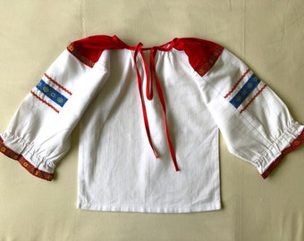 Vintage Kids Folk Blouse, 4T Girls Peasant Blouse, Romanian Blouse, Boho Hippie Ethnic Shirt, Girl Traditional Clothing, White Cotton Blouse