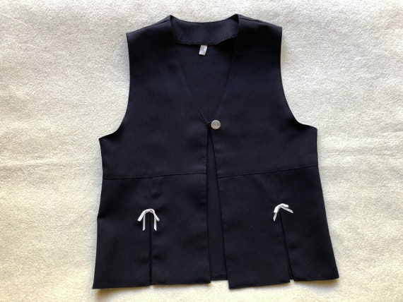 Vintage Girls Black Vest, Long One Button Vest, T… - image 4