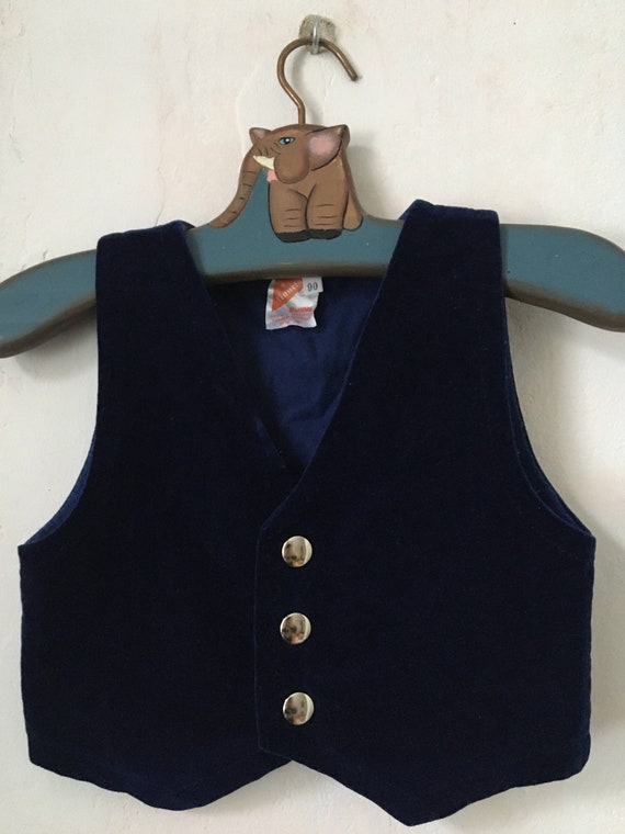 Vintage Boy Blue Velvet Vest, 2T Toddler Suit Wai… - image 5