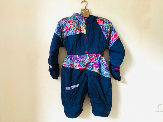 Habit de neige pour bebe vintage des annees 90 combinaison d hiver pour tout petits garcons 12 18 mois combinaison de ski color block bleu fonce pour enfants combinaison de neige a capuche enfant