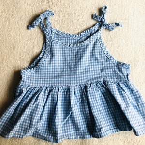 Toddler Girl Bloomers and Top Set, Vintage Baby Summer Clothes, Blue White Gingham Plaid Shirt and Shorts Two Piece Set, Retro Kids Clothes image 3