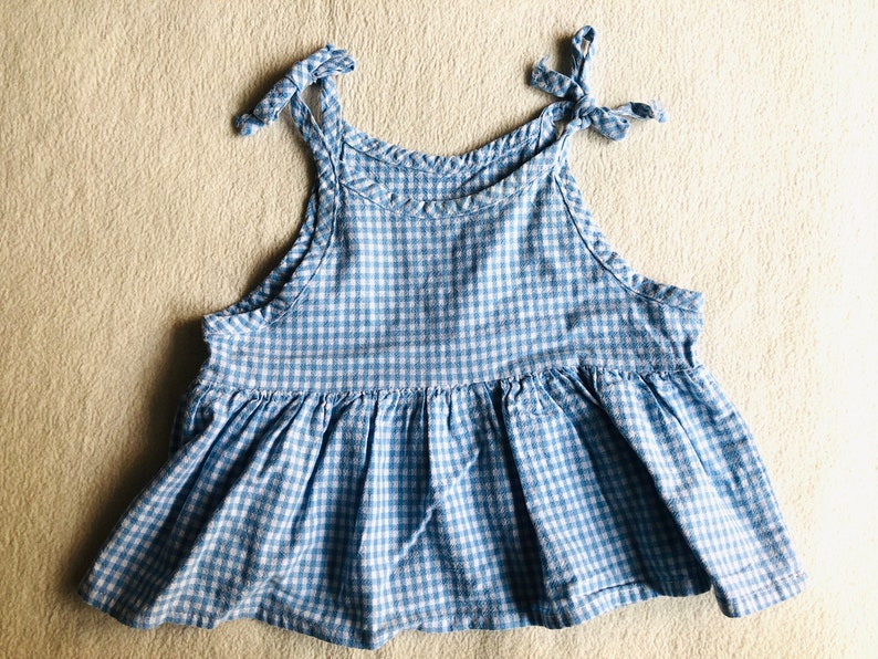 Toddler Girl Bloomers and Top Set, Vintage Baby Summer Clothes, Blue White Gingham Plaid Shirt and Shorts Two Piece Set, Retro Kids Clothes image 3