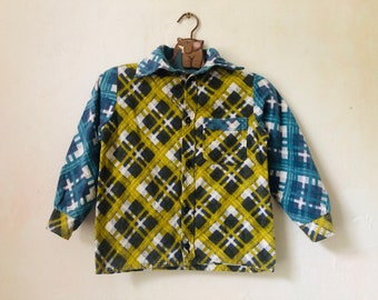 Boys Flannel Shirt, Vintage 3T Toddler Long Sleeve Button Down Shirt, Lumberjack Shirt, Mustard Yellow Blue Cotton Shirt, 90s Kids Clothes
