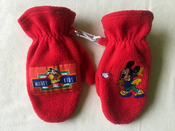 Vintage Disney Red Fleece Mittens, Kids Mickey Mo… - image 3