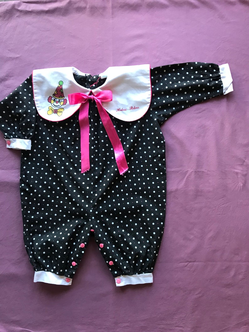 80s Baby Polka Dot Overalls, Vintage Baby Girls Romper, Clown Costume