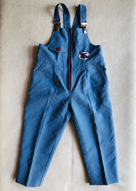 Vintage Toddler Blue Overalls with Helicopter Pat… - image 3