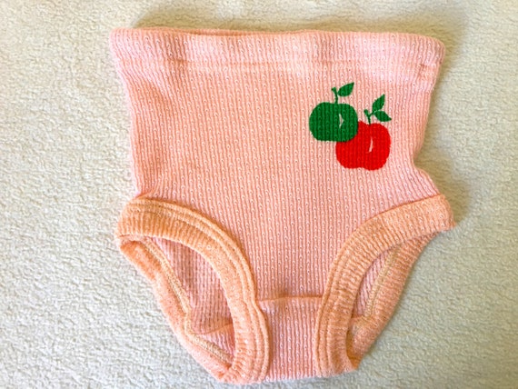 Vintage Baby Underwear Panties With Apple Print, 70s Soviet Kids Underpants,  Toddler Girl Pink Undies, High Waisted Retro Underwear Shorts 